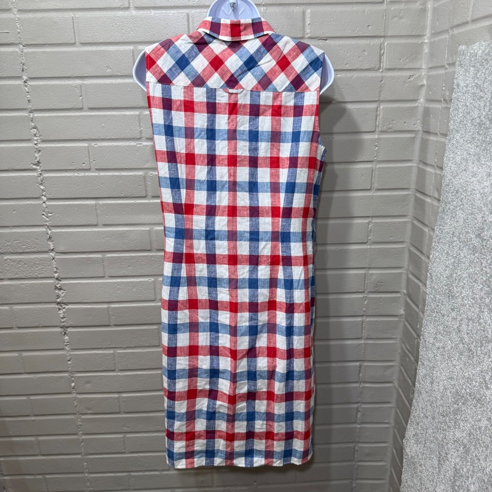 Brooks Brothers Red Fleece Plaid‎ Linen Blend Sleeveless Shirt Dress Red Blue 8 - Picture 3 of 11